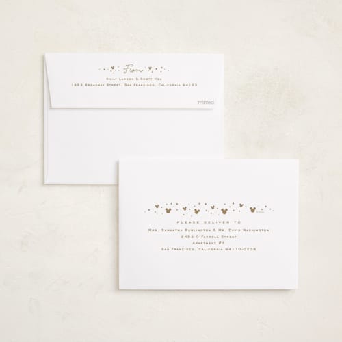 This is a star foil pressed holiday cards with foil pressed by Lea Delaveris called disney's celebrate the magic printing on recycled smooth signature in standard