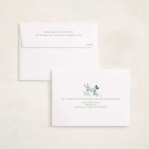 This is a fir foil pressed holiday cards with foil pressed by Corinne Malesic called disney's mickey and pluto printing on recycled smooth signature in standard
