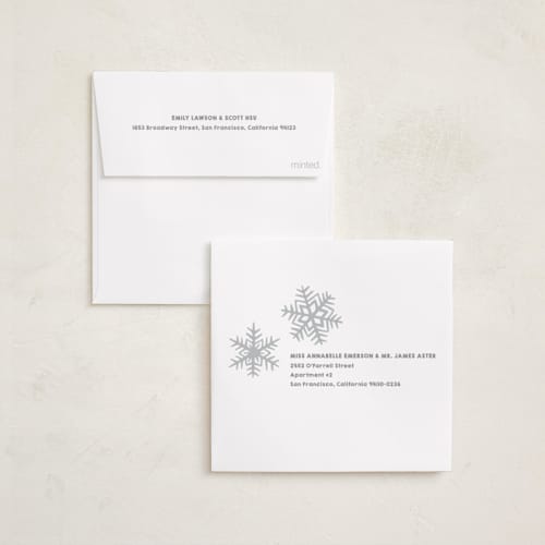 This is a snow holiday card ornaments with gloss press by Jessie Steury called super snowflake printing on recycled smooth signature in ornament