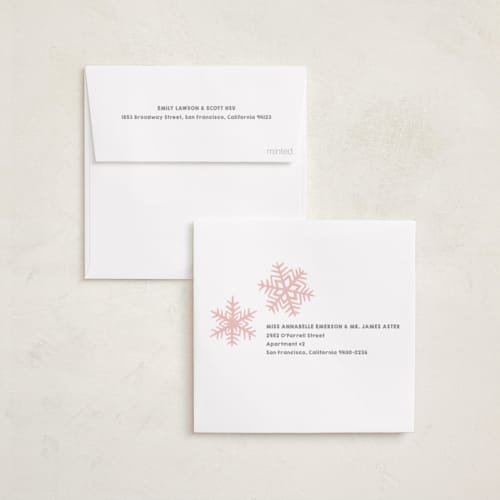 This is a blushing holiday card ornaments with gloss press by Jessie Steury called super snowflake printing on recycled smooth signature in ornament