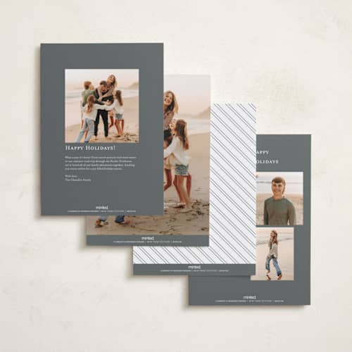 This is a snow gloss press holiday cards with gloss press by Jessica Williams called signature stripes printing on recycled smooth signature in standard