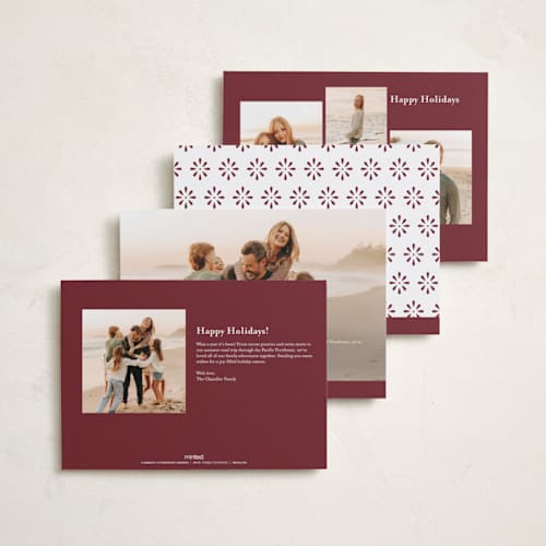 This is a crimson gloss press holiday cards with gloss press by Snow and Ivy called ever present printing on signature in standard
