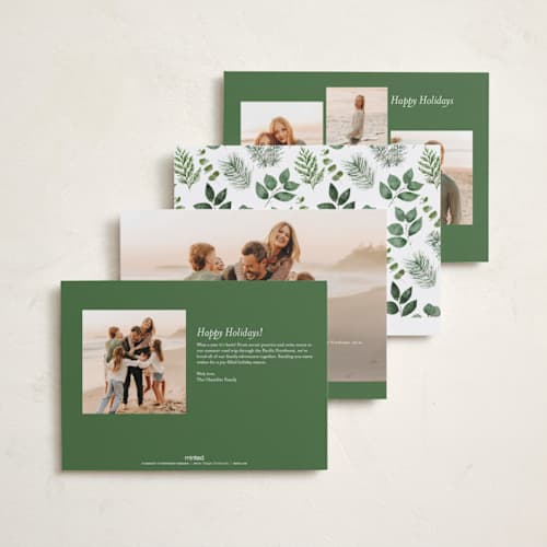 This is a snow gloss press holiday cards with gloss press by Brooke Chandler called joy greenery printing on signature in standard