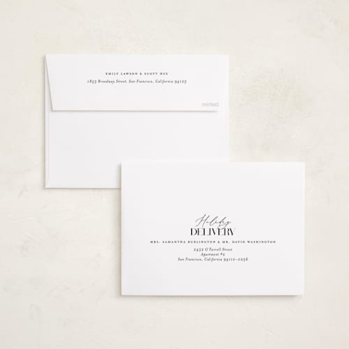 This is a raven gloss press holiday cards with gloss press by Laura Hamm called classical joy printing on signature in standard