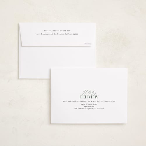 This is a forest gloss press holiday cards with gloss press by Laura Hamm called classical joy printing on signature in standard
