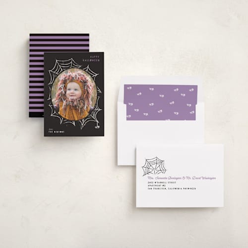 This is a sugar plum halloween party invitations cards with standard by Creo Study called spooky frame printing on recycled smooth signature in standard