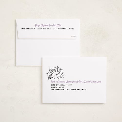This is a sugar plum halloween party invitations cards with standard by Creo Study called spooky frame printing on recycled smooth signature in standard