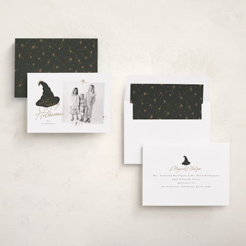 This is a cauldron halloween party invitations cards with standard by Angela Garrick called wizard halloween printing on recycled smooth signature in standard