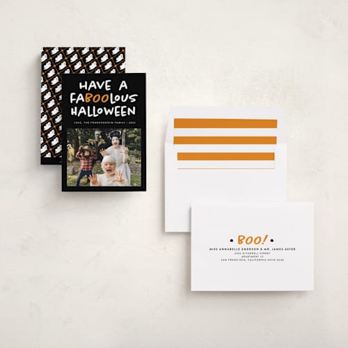 This is a cauldron halloween party invitations cards with standard by Heather Schertzer called faboolous printing on recycled smooth signature in standard
