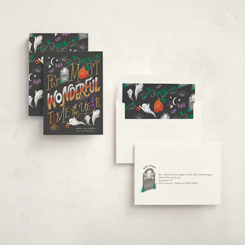 This is a cauldron halloween party invitations cards with standard by Jackie Crawford called wonderful time of the year printing on signature in standard