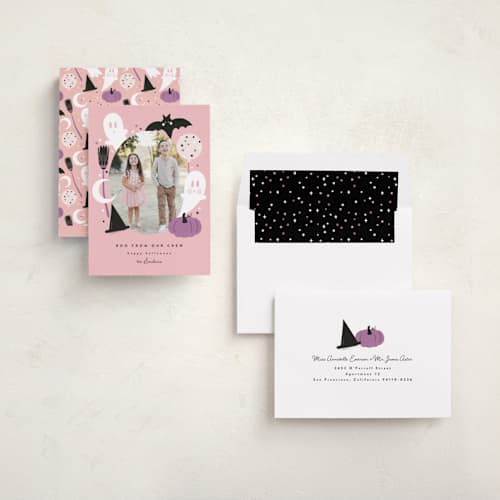 This is a candy halloween party invitations cards with standard by Corinne Malesic called little boo printing on recycled smooth signature in standard