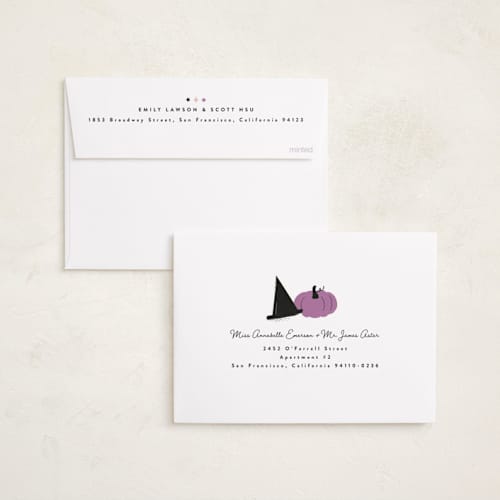 This is a candy halloween party invitations cards with standard by Corinne Malesic called little boo printing on recycled smooth signature in standard