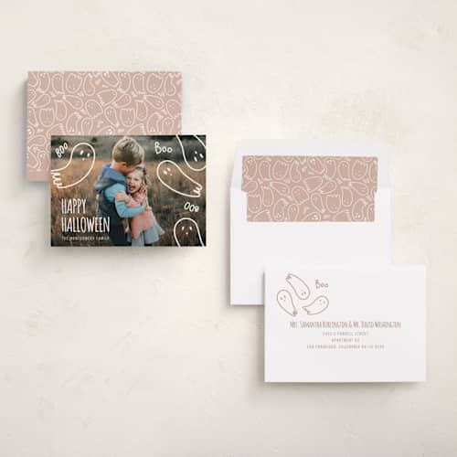 This is a ghost halloween party invitations cards with standard by Claudia Orengo called cute halloween printing on recycled smooth signature in standard