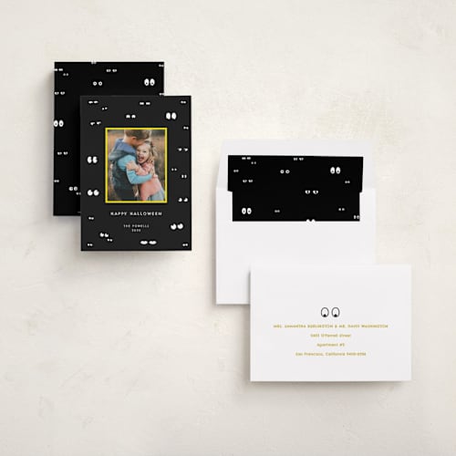 This is a darkness halloween party invitations cards with standard by Sumak Studio called very scary eyes printing on recycled smooth signature in standard