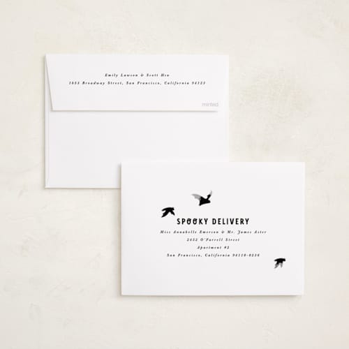 This is a midnight halloween party invitations cards with standard by Angela Garrick called batty printing on recycled smooth signature in standard