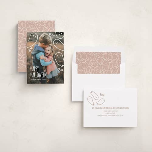 This is a ghost halloween party invitations cards with standard by Claudia Orengo called cute halloween printing on recycled smooth signature in standard