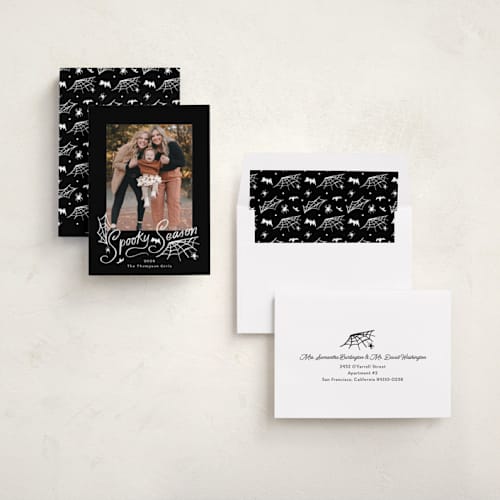 This is a midnight halloween party invitations cards with standard by Becky Nimoy called spooky season printing on recycled smooth signature in standard