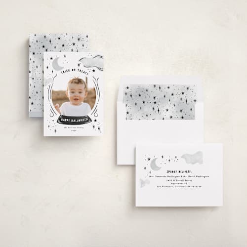 This is a fog halloween party invitations cards with standard by Tamara Hilje called fortune printing on recycled smooth signature in standard