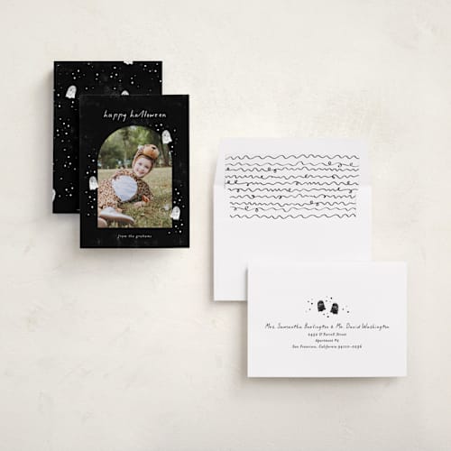 This is a graveyard halloween party invitations cards with standard by Pixel and Hank called ghostly printing on recycled smooth signature in standard