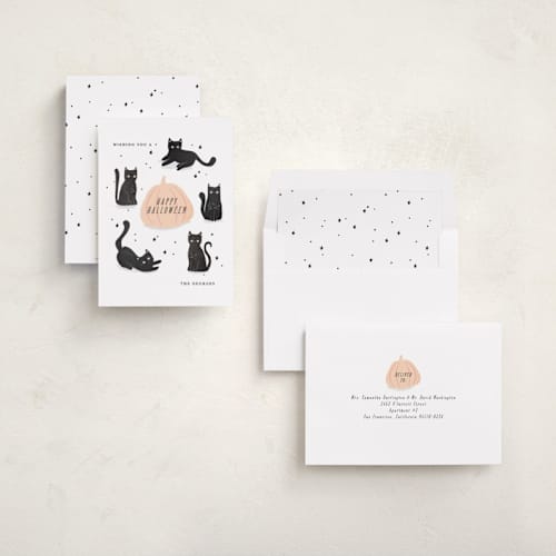 This is a chalk halloween party invitations cards with standard by Angela Thompson called halloween cats printing on signature in standard