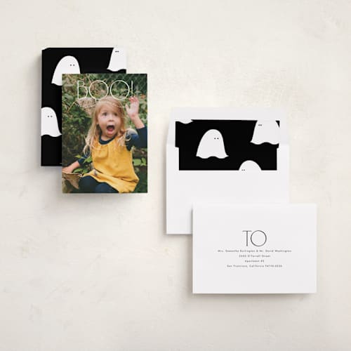 This is a ghost halloween party invitations cards with standard by letterfix called big boo printing on recycled smooth signature in standard