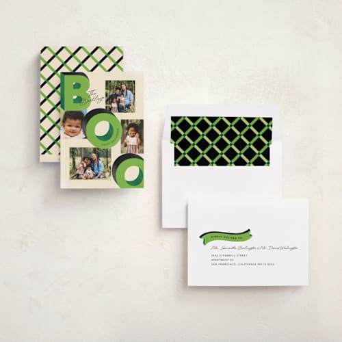 This is a lime halloween party invitations cards with standard by Stacey Day called retro pop printing on recycled smooth signature in standard