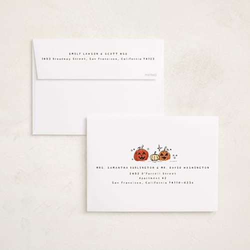 This is a pumpkin halloween party invitations cards with standard by Anastasia Makarova called halloween frame printing on recycled smooth signature in standard