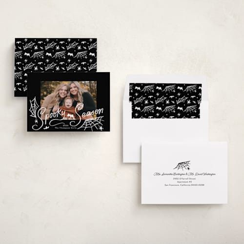 This is a midnight halloween party invitations cards with standard by Becky Nimoy called spooky season printing on recycled smooth signature in standard