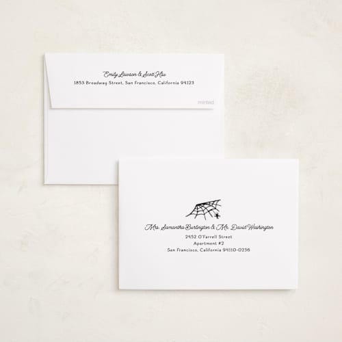 This is a midnight halloween party invitations cards with standard by Becky Nimoy called spooky season printing on recycled smooth signature in standard