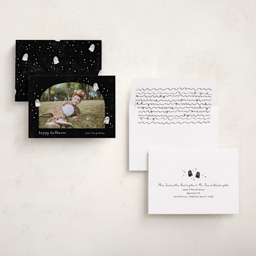 This is a graveyard halloween party invitations cards with standard by Pixel and Hank called ghostly printing on recycled smooth signature in standard