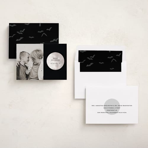 This is a night halloween party invitations cards with standard by Sumak Studio called full moon printing on recycled smooth signature in standard