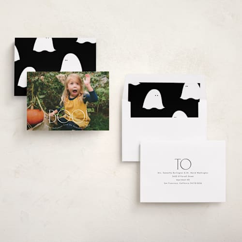 This is a ghost halloween party invitations cards with standard by letterfix called big boo printing on recycled smooth signature in standard