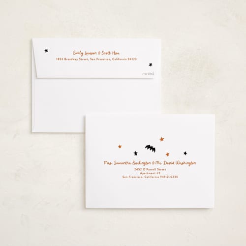 This is a pumpkin halloween party invitations cards with standard by Becky Nimoy called happy halloween ghosted printing on recycled smooth signature in standard