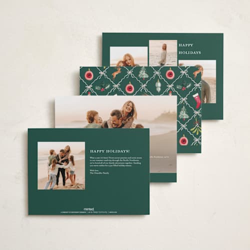 This is a leaf petite holiday cards with standard by Sarah Knight called festive icons printing on recycled smooth signature in petite