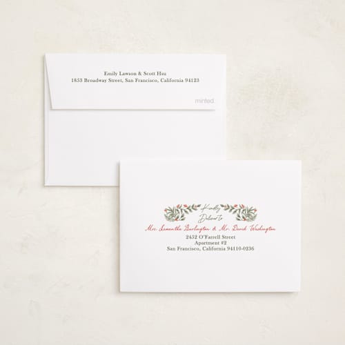 This is a garden petite holiday cards with standard by Elly called botanical tidings printing on recycled smooth signature in petite