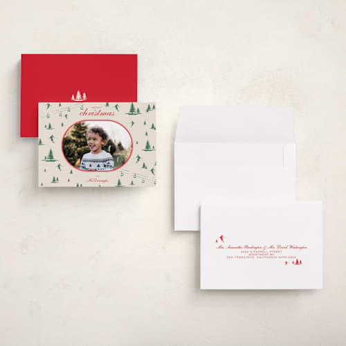 This is a sage petite holiday cards with standard by Jen Ramsey called ski time printing on signature in petite