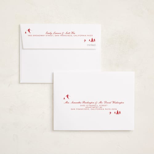 This is a sage petite holiday cards with standard by Jen Ramsey called ski time printing on signature in petite