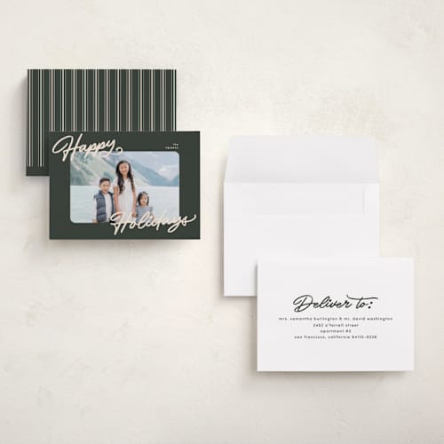 This is a olive petite holiday cards with standard by Pixel and Hank called the classic printing on recycled smooth signature in petite