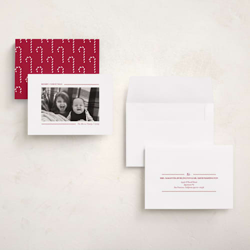 This is a candy cane petite holiday cards with standard by Allison Orszak called candy cane lines printing on recycled smooth signature in petite