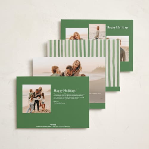 This is a evergreen petite holiday cards with standard by Teju Reval called vintage stripes printing on recycled smooth signature in petite