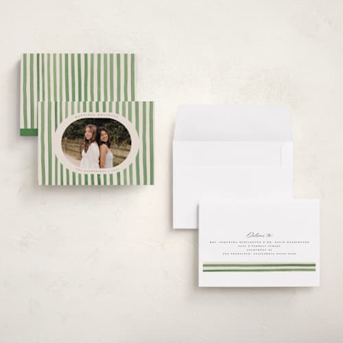 This is a evergreen petite holiday cards with standard by Teju Reval called vintage stripes printing on recycled smooth signature in petite