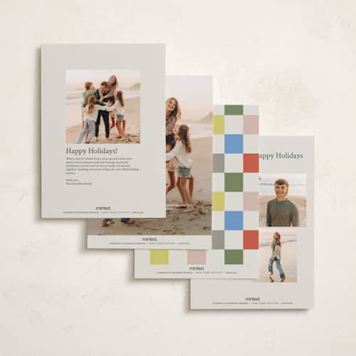 This is a festive petite holiday cards with standard by Kelly Watkins called our year printing on signature in petite