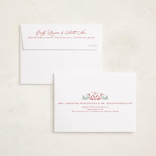 This is a cherry petite holiday cards with standard by Tamara Hilje called charming printing on recycled smooth signature in petite