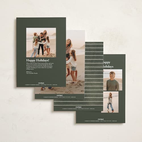 This is a wintergreen petite holiday cards with standard by Kristen Magee called botanical scallop frame printing on recycled smooth signature in petite