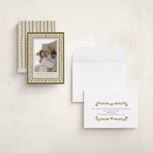 This is a persimmon petite holiday cards with standard by Chris Griffith called holiday frame printing on recycled smooth signature in petite