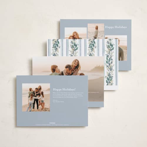 This is a blueberry petite holiday cards with standard by Jackie Crawford called watercolor bow garland printing on recycled smooth signature in petite