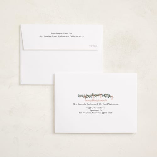 This is a snowberry petite holiday cards with standard by Angel Walker called merriest botanicals printing on recycled smooth signature in petite