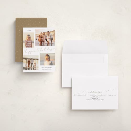 This is a snow petite holiday cards with standard by Sarah Curry called minimal holiday gallery printing on recycled smooth signature in petite