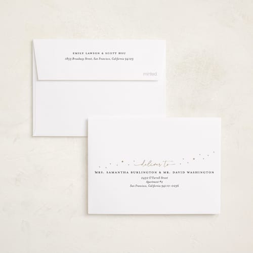 This is a snow petite holiday cards with standard by Sarah Curry called minimal holiday gallery printing on recycled smooth signature in petite