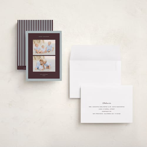 This is a plum petite holiday cards with standard by Snow and Ivy called in stereo printing on signature in petite
